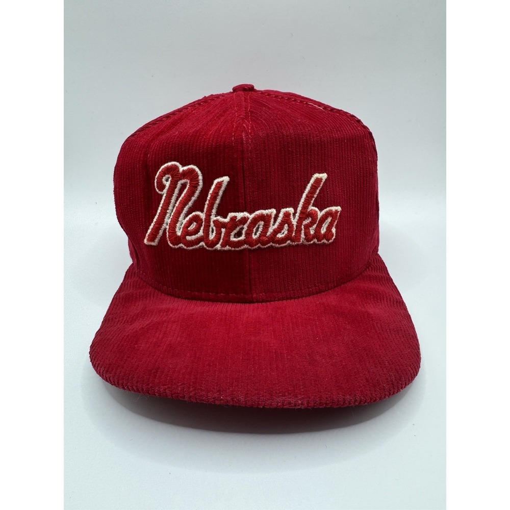 VTG Nebraska Cornhuskers Corduroy Snapback Hat Red Made USA AJD Cap
